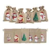 OWill 12 PCS Small Bags, Jute Christmas Burlap Drawstring Small Christmas Bags for Christmas Treat Small Bags