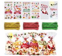 OWill 120 Pcs Christmas Sweet Bags,Christmas Cellophane Bags with Colorful Twist Ties,Christmas Treat Bags for Sweets Party Christmas and Festivals -27 * 13cm, Christmas Design