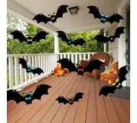 OWill 12PCS Hanging Bats Halloween Decorations Plastic Flying Bat Hanging Decorations with Glowing Eyes Hanging Bats & Stick on Bats for Halloween Decor Party Yard Outdoor Décoro