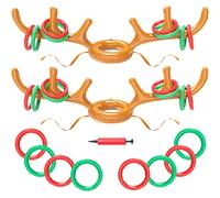 OWill 2 Pcs Christmas Party Toss Game Inflatable Reindeer Antler Hat with Rings for Kids Adults Family Xmas Fun Games (Classic Model)