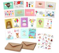 OWill 20 Pack of Birthday Cards Multipack with Kraft Envelopes and Stickers, Assorted Eco Friendly Happy Birthday Cards for Men Women Kids Birthday, Different Design 15x10CM (Pack B)