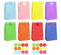 OWill 20 Party Bags with 24 Stickers, Rainbow Gift Paper Bags for Kids Party, Kraft Small Gift Bags for Presents, Paper Party Bags for Birthday, Christmas, Halloween, Wedding(130 X 80 X 240mm)