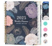 OWill 2025 Diary A5 Week to View from January to December - Monthly and Weekly Planner with Bookmark, Inner Pocket Notes Page and Contacts Page, A5 Size (Flower Blue)