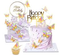 OWill 22-Pieces Colorful Butterfly Cake Decorations with Happy Birthday Acrylic Cake Toppers for Baby Shower Wedding Birthday Party Decor(Colorful)