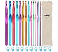 OWill 24-Piece Multicolor Aluminium Crochet Hook Set, 14 Sizes, Comfortable Handles, Ideal for Beginners & Arthritic Hands