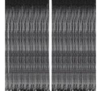 OWill 2pcs 3ft X 8.3ft Black Glitter Metallic Tinsel Curtains Aluminum Foil Flow Silk Curtain Background Streamer Birthday Party Wedding Holiday Backdrop Decoration