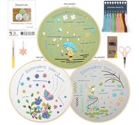 OWill 3 Pcs Embroidery Kit for Beginners, Classic Stitch Practice Cross Stitch Kits with Threads, Needles, Hoops and Instruction for Adults, Kids & Craft G-ifts