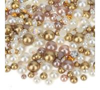OWill 30 g Mix Flat Back Pearls and Rhinestones for Crafting Mixed Colour Multi-Size for Hair Gems Nail Pearl Makeup Gems Face Pearls (Champagne&Gold)