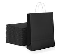 OWill 30 Pcs Black Party Bags, Small Kraft Gift Bags with Handles for Presents, Paper Party Bags for Kids Birthday, Wedding, Baby Shower, Holiday Events - 16×8×22 cm