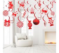 OWill 30 Pcs Christmas Ceiling Decorations Christmas Hanging Swirl Decorations Kit Red Christmas Candy Decorations Xmas Ceiling Indoor Decor for Happy Christmas Holiday Party Decoration Supplies