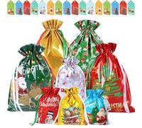 OWill 30 Pcs Christmas Wrapping Gift Bags,6 Style Xmas Gift Bags with 30 Pcs Tags, Large/Medium/Small Gift Bag,Xmas Bags for Presents Christmas Holiday Party