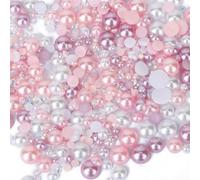 OWill 30g Mixed Color Multi-Size Flat Back Pearls & Rhinestones for Crafts (Pink&Purple)