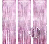 Owill 3pcs 3ft X 8.3ft Pink Tinsel Curtains Aluminum Foil Flow Silk Curtain Background Streamers for Birthday Girl Princess Unicorn Christmas Bachelorette Euphoria Party Decorations
