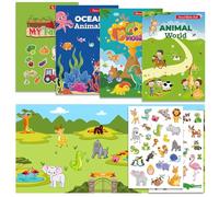 OWill 4 Pack Reusable DIY Sticker Books, Children's Activities Including Ocean Dinosaurs Animals Farm Sticker Books for Educational Learning Toys Birthday Present