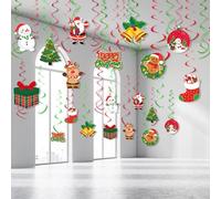 OWill 40 Pcs Christmas Swirl Ceiling Hanging Decorations Set Xmas Ceiling Decor Snowman Hanging Foil Indoor Decorations for Happy Christmas Holiday Party Supplies