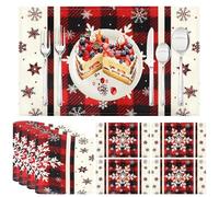 OWill 4PCS Christmas Table Place mats,Cotton-Linen Snowflake Placemats Table Mats Ideal for Christmas Party Home Dining Table Decorations,45 * 30cm