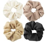 OWill 4Pcs Hair Scrunchies for Women,Premium Satin Scrunchie Ponytail Holder,Solid Color Elastic Bands for Girls,Hair Ties Accessories for Frizz Prevention Natural