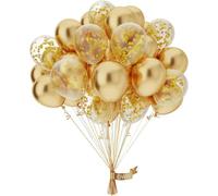 OWill 50 Pcs 10 Inch Gold and Confetti Latex Balloons for Wedding, Birthday,Party Decorations