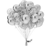 OWill 50 pcs 10 Inch Silver and Confetti Balloons, Silver and Confetti Latex Balloons for Wedding, Birthday,Party Decorations