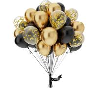 OWill 50 Pcs Black and Gold balloons and Confetti 10 Inch Black Gold Latex Balloons for Party, Birthday, graduation decorations(Black Gold Confetti)