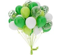 OWill 50 Pcs Green and White Balloons 10 Inch - Latex Balloons with Green Confetti for Birthday, Baby Shower, Party Decorations, Balloon Arch Garland