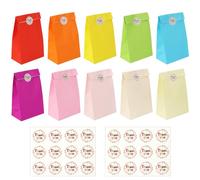 OWill 50 Pcs Party Bags,10 Colors Paper Party Bags for Kids Party,Kraft Gift Bags with 60 Pcs "Thank You" Stickers for Birthday, Wedding Parties, Christmas, Halloween-130×80×240mm