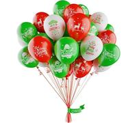 OWill 50PCS Christmas Balloons Decorations - 10 Inch White, Red and Green Latex Balloons for Merry Christmas Party Supplies - 6 Merry Xmas Styles for Kids
