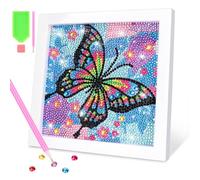 OWill 5D Diamond Painting Kit with Frame - Butterfly Animals Full Drill Art for Kids 6-12 Year Olds, DIY Educational Craft Gifts for Girls Boys Beginners, Christmas Birthday Party Activity (Blue)