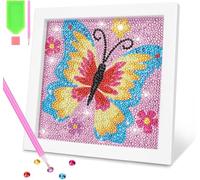 OWill 5D Diamond Painting Kit with Frame Butterfly Full Drill Gem Art Crafts Crystal Creations for Beginners(Pink)