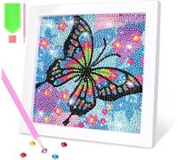 OWill 5D Diamond Painting Kit with Frame Butterfly Full Drill Gem Art Crafts Crystal Creations for Beginners(Blue)