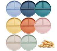 OWill 8 Pcs Divided Dinner Plates Set 9 Inch Portion Control Plastic Plates Reusable Unbreakable Microwave Plate for Adults Picnic Outdoor and Home