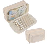 OWill Aesthetic Pencil Case for Girls Boys Women Kids Students, Cute Large Pencil Case with 4 Compartments Big Capacity Pencil Bag Pen Bag Pencil Pouch School Office Desk Stationery Organizer(Beige)