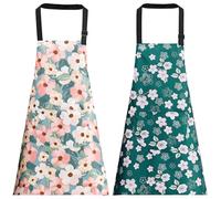 OWill Aprons for Women, 2 Pcs Chef Apron Adjustable Kitchen Apron with Front Pocket, Waterproof Flower Aprons for Cooking Baking Gardening
