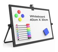 OWill Black Dry Erase Whiteboard, 30 X 40 cm Magnetic Desktop Whiteboard with Stand, A3 Small White Board with 8 Pens, Portable Double-Sided White Board Easel for Drawing School Supplies