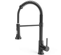 OWill Black Kitchen Taps Mixer with Pull Out Spray High Arc Single Handle Spring, 360° Swivel Modern Stainless Steel Sink Taps for Camper Laundry Utility Rv Wet Bar