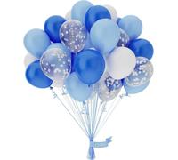 OWill Blue White and Silver Confetti Balloons,50 pcs 10 Inch Latex Balloons for Wedding, Birthday,Party Decorations