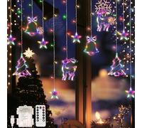 OWill Christmas Window Lights Indoor, 8 Modes Colourful Window Lights for Christmass, 3Mx0.8M Fairy Star Curtain String Lights for Xmas Christmas Windows Decorations