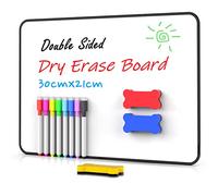 OWill Dry Erase Whiteboards A4 Small Magnetic White Board Set Mini Double Sided Whiteboard with 8 Dry Erase Pens and 2 Erasers Writing Learning at Home & Classroom