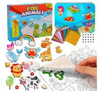 OWill Foil Art for Kids, Foil Art Fun Kits Animals Stickers Toy, Arts and Crafts Kits for Kids, No Mess DIY Creative Activity Toys, Christmas Birthday Easter Gifts for Girls Boys Aged 4 5 6 7 8