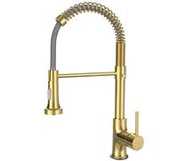 OWill Kitchen Tap, Mixer Tap with Pull Out Spray, Kitchen Sink Taps with Hose, High Arc Swivel 360°, Kitchen Faucet Single Handle Lever Mixer Tap Cold and Hot 2 Spray Mode with Hose, Golden