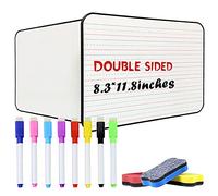 OWill Lined Mini Dry Erase Board for Kids, A4, Ruled & Blank, Double Sided Portable Whiteboard with 8 Markers & 3 Erasers