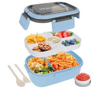 OWill Lunch Box, 1200ML Lunch Box for Kids Adults Bento Box with Compartment Lunchbox Handle and Sauce Pot Leakproof Cutlery Set Microwave Dishwasher Safe Available in Office & School-Blue