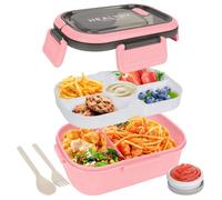 OWill Lunch Box, 1200ML Lunch Box for Kids Adults Bento Box with Compartment Lunchbox Handle and Sauce Pot Leakproof Cutlery Set Microwave Dishwasher Safe Available in Office & School-Pink