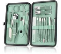 OWill Manicure Set, 18pcs Nail Clippers Pedicure Kit with PU Leather Case Nail Care Kit Professional Tools Gift for Women Wife Girlfriend Parents (Green)