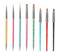 OWill Nail Art Brushes Set, 8 Pcs Nail Brushes Kit Dotting Drawing Nail Art Tools with Glitter Handle Nail Brush Painting Pen for Gel Polish Nail Designs Nail Carving French Nails