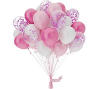 OWill Pink Balloons 50 Pcs - 10 Inch Pink, White & Pink Confetti Balloons for Baby Shower, Birthday Party, Girls’ Celebration, Wedding Decorations