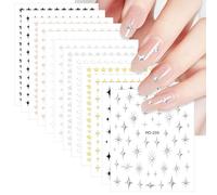 OWill Star Nail Stickers 12 Sheets - Self-Adhesive Waterproof Decals, Easy Apply Long Lasting Nail Art Designs for Women Girls, Party Festival