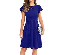 Owin Womens 2023 Elegant Ruffle Sleeve Flared A Line Swing Casual Party Cocktail Dresses, Royal Blue, M