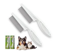 OWITER 2pcs Flea Comb for Dogs and Cats, Pet Hair Grooming Tool, Removes Tear Stains, Fleas, Dandruff (white)