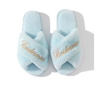 OWITER Bride & Bridesmaid Slippers for Wedding Party - Fluffy, Light Blue, Women's, Large, Alpha, UK Size, Wide
